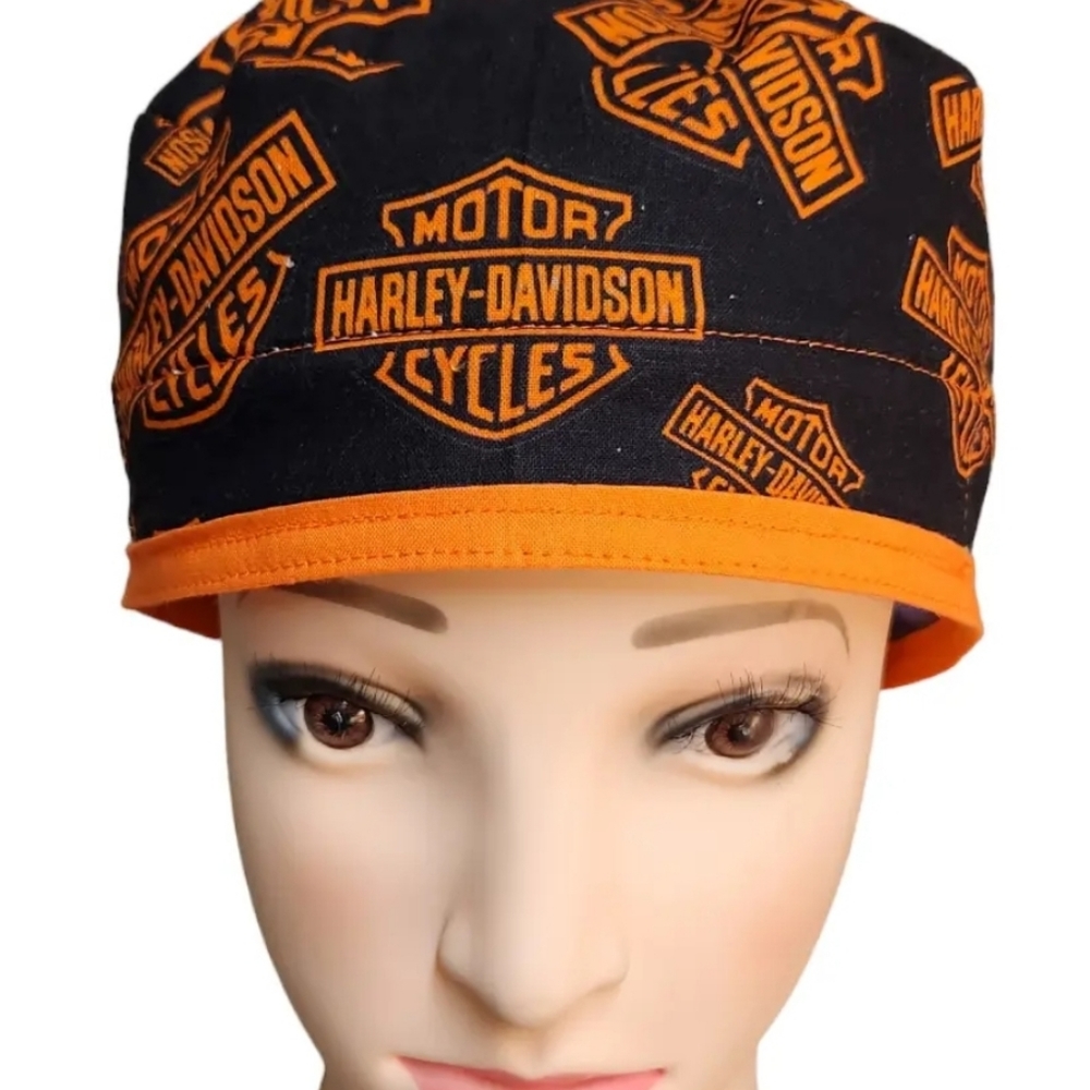 Harley Davidson Scrub Surgical Medical Cap, PONYTAIL style